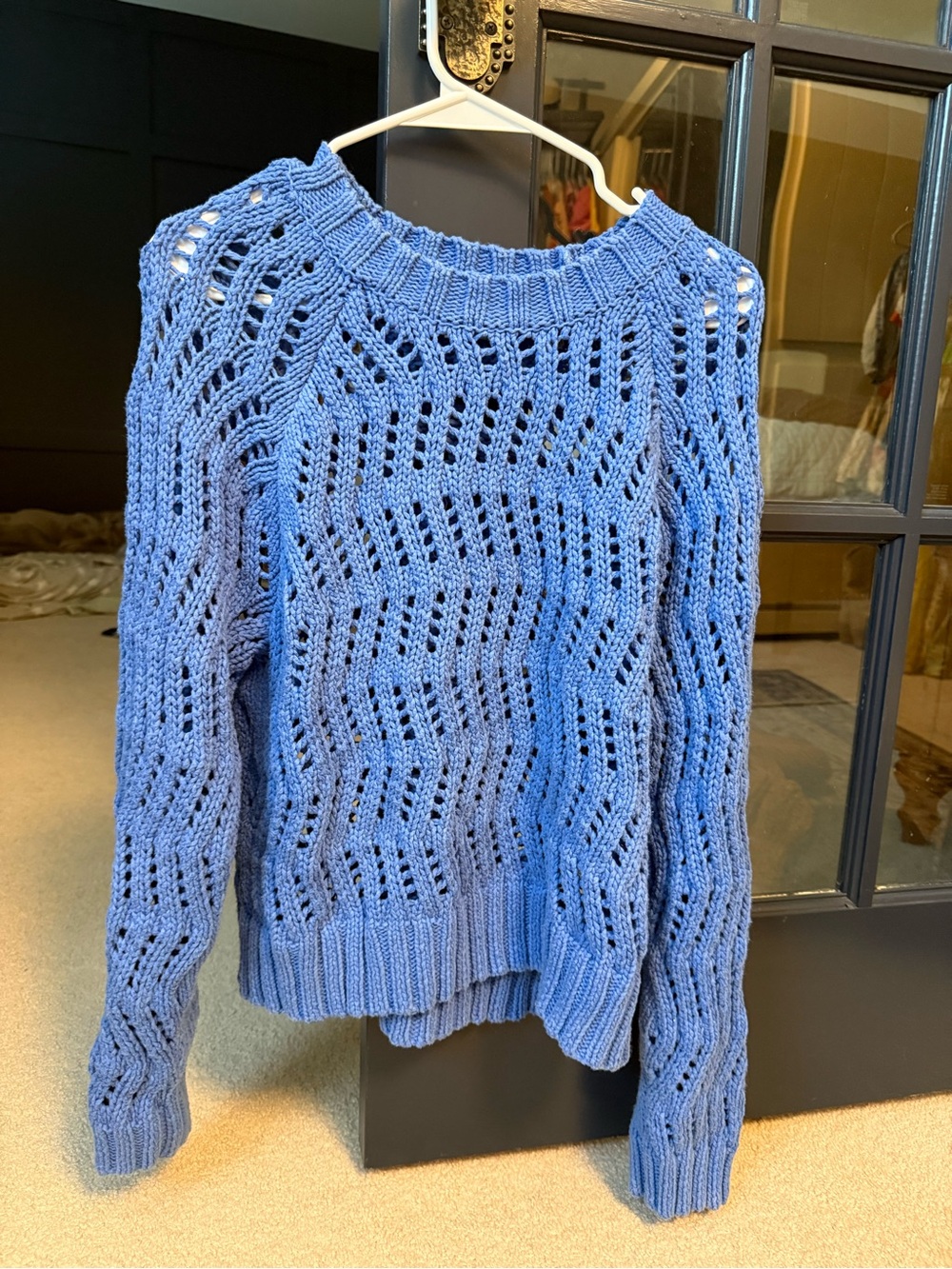 American Eagle Outfitters Periwinkle Open-Knit Crewneck Sweater